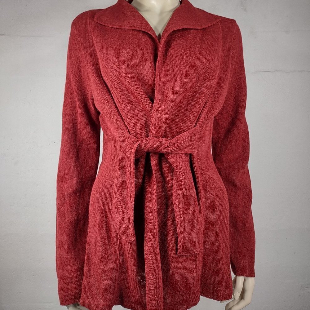 Beyond Threads rusty orange Alpaca Wool blend wrap cardigan w/ sash ladies Small